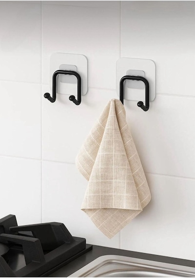 Yapışkanlı 2 Adet Çift Kancalı Banyo Mutfak Askısı Metal Askılık Duvar Askı Organizer Siyah Diğer
