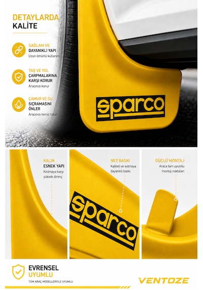 Sparco Universal Esnek Arka Paçalık Seti 2li Çamurluk Tozluğu Sarı