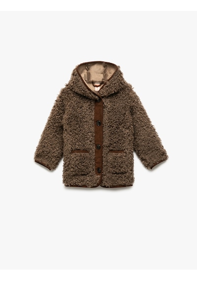 Koton Uzun Kollu Cep Detaylı Kapşonlu Peluş Mont Kahverengi 6wmg20010aw Kahve
