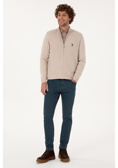 U.S. Polo Assn. Erkek Triko Hırka Pamuk 2227188 Taş Melanj