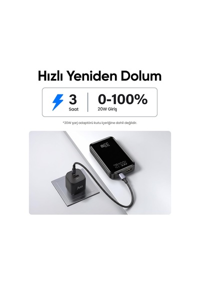 10000mah 33w Led Watt Amper Göstergeli Usb-a + Type-c Powerbank Taşınabilir Hızlı Şarj Cihazı