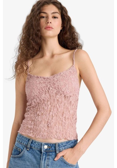 Defacto Slim Fit Dar Kesim V Yaka Dantel Askılı Atlet F6005ax25hsbr86 Pembe