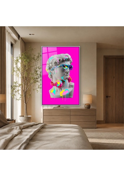 Boya Damlalı Pop Art Büst Gümüş Çerçeveli Cam Tablo