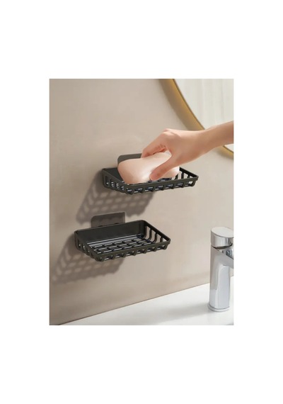 Chacha Home 2'li Set Yapışkanlı Banyo Sabunluk, Katı Sabun Tutacağı, Lavabo Mutfak Katı Sabunluk Süngerlik Siyah Siyah