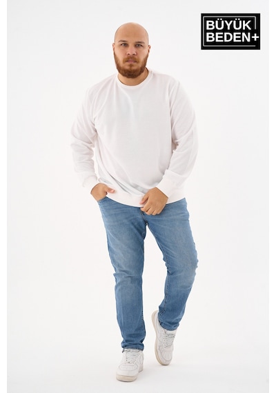 Superlife Erkek Büyük Beden Bisiklet Yaka İnce Sweatshirt Regular Fit %64 Pamuklu Spr26bsw956 Ekru