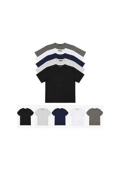 Classics Men Relaxed Fit Basic Kısa Kol Tişört 5'li Siyah-Laci-Beyaz-Gri-Haki