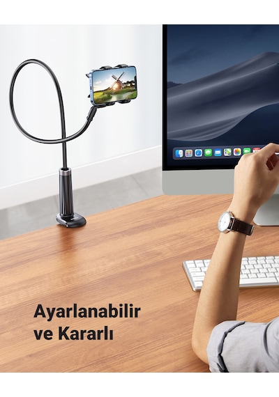 Ugreen Flexible Esnek Yatak Masa Telefon Tutucu, Siyah, 80906 Siyah