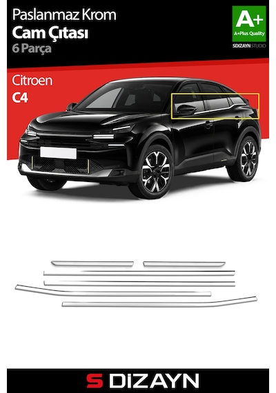 S-dizayn Citroen C4 Krom Cam Çıtası 6 Prç. 2021 Üzeri A+ Kalite