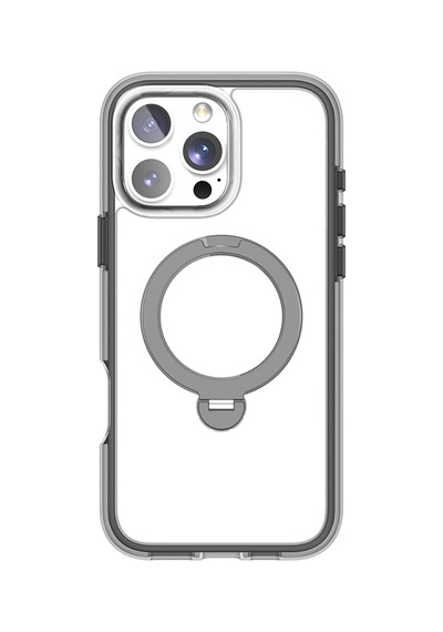 Apple iPhone 16 Pro Kılıf Magsafe Uyumlu Raptic Airjoy Serisi 360 Dönebilen Standlı Kapak Siyah - Gri