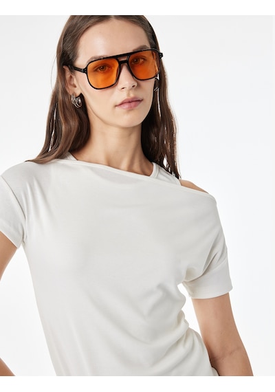 Koton Slim Fit Kısa Kollu Bisiklet Yaka Atlet Detaylı İkili Tişört Ekru 6sal10942ık