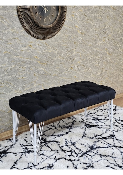 Zafir Beyaz Boyalı Tel Ayaklı 90 Cm Puf Bench - Puf - Bench - Kasalı Oturak - Oturak - Yatak Ucu Puf Siyah