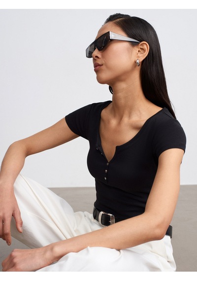 Dilvin 32688 %100 Pamuk Basic T-shirt-siyah