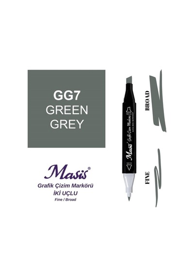 Çift Uçlu Marker Grafik Çizim Kalemi Gg7 Yeşilimsi Gri
