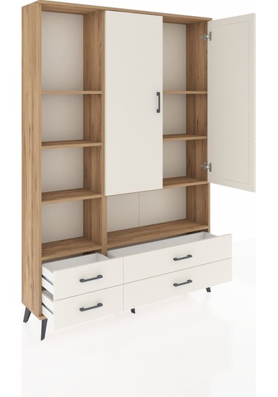 Arges Dolap 8 Raflı 4 Çekmeceli 2 Kapaklı 132x30x195 Çam-ayta... Çam