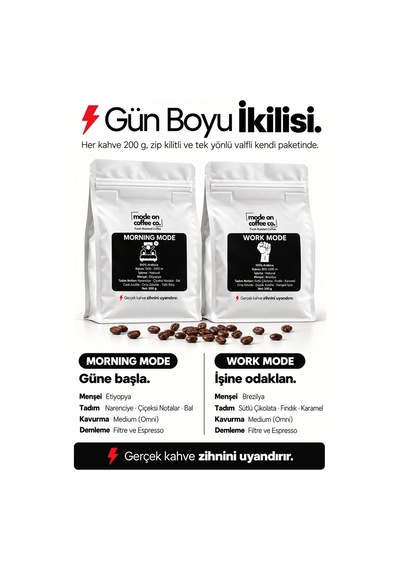 Gün Boyu İkilisi 2 X 200 Gr Filtre Ve Espresso Kahve Morning Mode Work Mode - Espresso Makinesi İçin Öğütülmüş