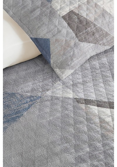 Mavi Geometrik Genç Odası Tek Kişilik Pike Takımı - Gri Modern 160x220 Cm Kapitone Yatak Örtüsü Mat Çiçek Yansıması