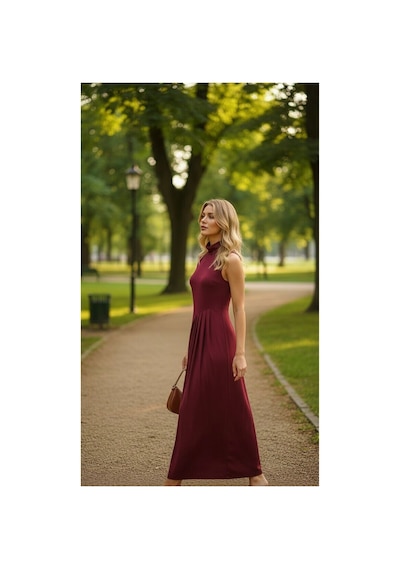 Zdnjeans Pileli Bordo Uzun Elbise