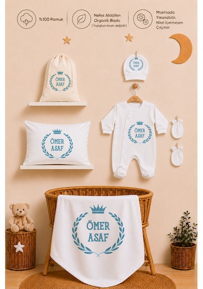 Pia Baby Kız Bebek İsimli %100 Pamuk Hastane Çıkışı 6 Parça Tulum Şapka Eldiven Hediye Seti 2086tybk3x Krem