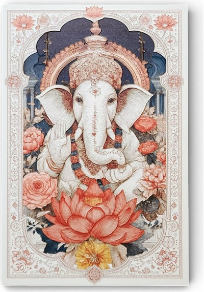 Engel Kaldıran Lord Ganesha Tablosu - Şans Ve Bilgelik Sembolü Ahşap Baskı - Hinduizm Sunak Altar Aksesuarı