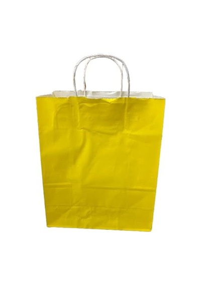 Çelikpençe Kraft Kağıt Çanta, Büküm Saplı, 25x31x12 Cm, Hediyelik Butik Mağaza Poşeti, 25 Adet Sarı