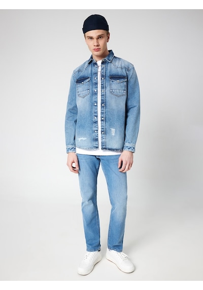 Slim Fit Erkek Gömlek U.kol Mavi
