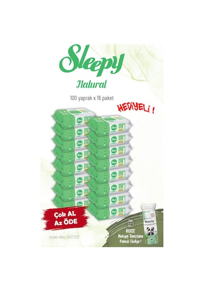 Sleepy 16'lı Natural Kişisel Bakım Havlusu 100'lü 16'lı Set 1600 Yaprak ve Rosie Tekli