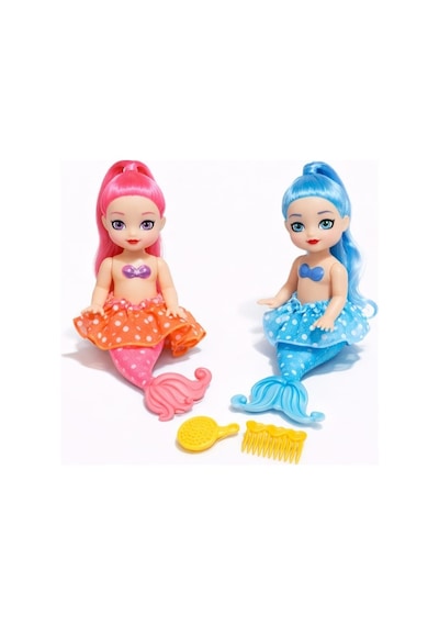 2'li Deniz Kızı Bebek Seti - Hareketli Eklemler Ve Aksesuarlı - Pembe & Mavi 2'li Paket