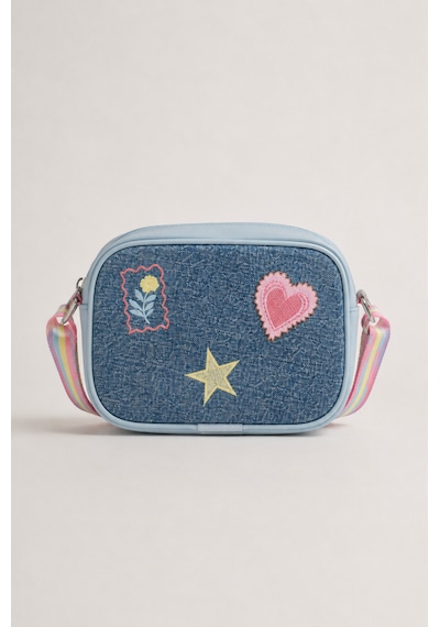 İcone Bag Denim Nakışlı Kız Çocuk Omuz Çantası, Denim İşlemeli Kız Çocuk Çantası, Kot Çocuk Çanta Mavi