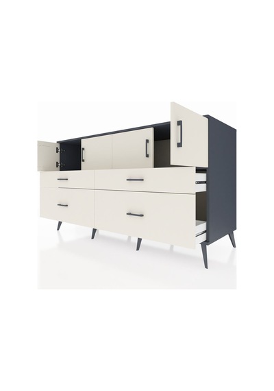 Kronos Konsol 2 Raflı 4 Çekmeceli 4 Kapaklı 176x59x99 Antrasit-ay Antrasit-aytaşı