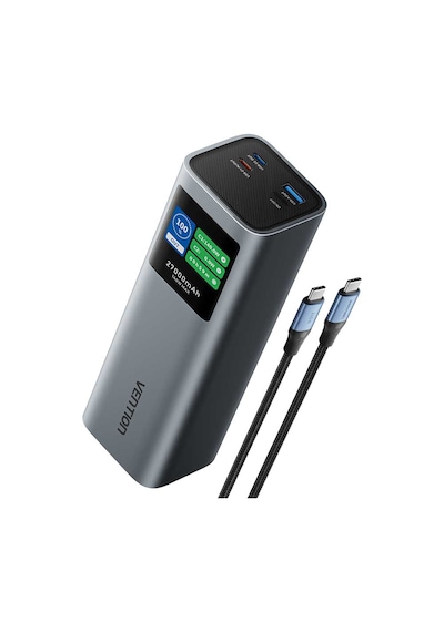 Vention Powerhive Serisi 27000mah 140w Powerbank Led Ekranlı 3 Çıkışlı 2xusb-c + 1xusb-a Hızlı Şarjlı Gri