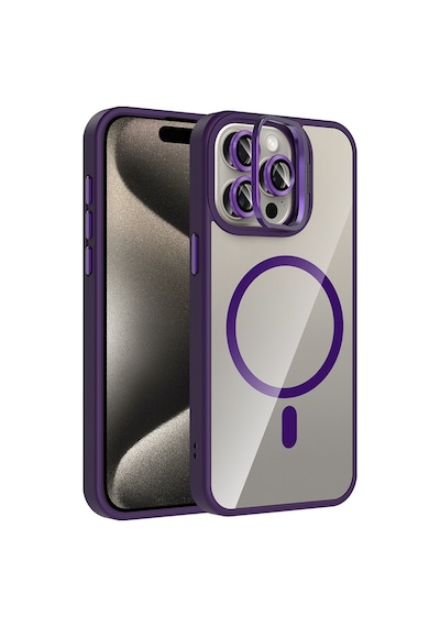 Subutu Apple Uyumlu iPhone 15 Pro Max Kılıf Standlı Ve Kamera Lens li M-safe Şarj Özellikli Sbt Etro Kapak - Pemb Pembe