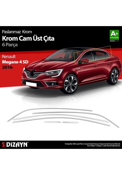 S-Dizayn  Renault Megane 4 Sd Krom Cam Üst Çıtası 6 Prç. 2016 Üzeri
