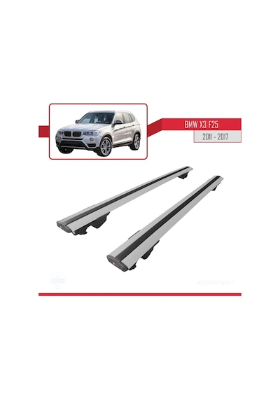 Bmw X3 F25 2011-2017 Arası İle Uyumlu Hook Model Anahtar Kilitli Ara Atkı Tavan Barı Gri
