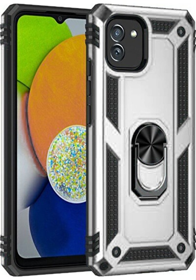 Samsung Galaxy Uyumlu - A03 Kılıf Sofya Yüzüklü Silikon Kapak - Gümüş