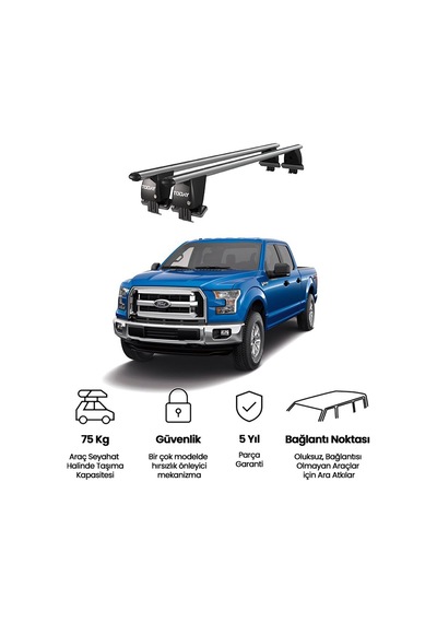 Royal Ford F150 2015-2020 Uyumlu Gri Kilitli Ara Atkı Port Bagaj Tavan Barı