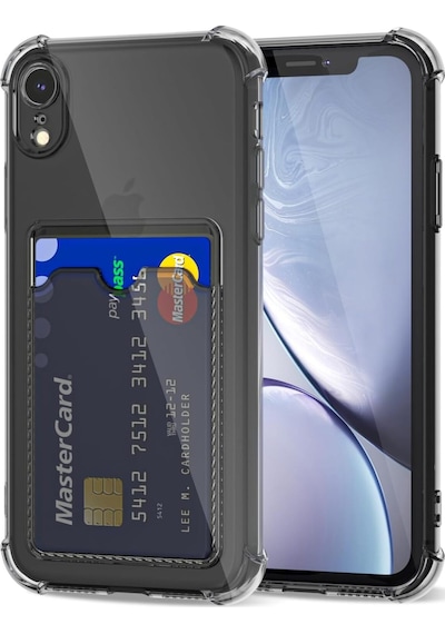 Teknomoda Apple Uyumlu iPhone Xr Kılıf Kartlıklı Anti Şok Korumalı Şeffaf Silikon Füme Koyu Şeffaf Acık Siyah Füme
