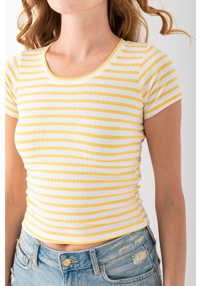 Giysa Kadın Bisiklet Yaka Çizgili Basic Body Sarı - 25509 Sarı