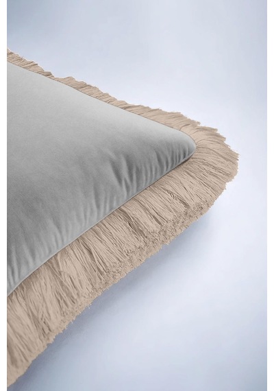 Luxury Elegance Saçaklı Yastık Kılıfı - Sofistike Modern Bej Gri Püsküllü Kırlent Kılıfı Soluk Krem
