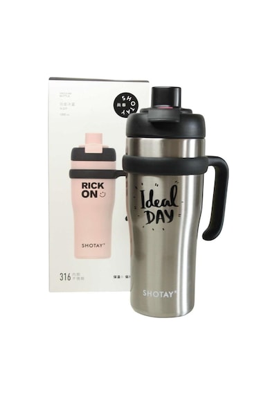 Shotay St-8919 Çift Kullanım Pipetli/rahat İçim Gri 1000ml Çelik Termos Diğer