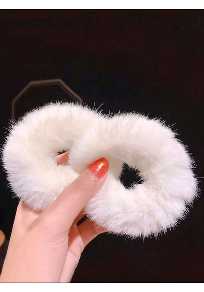Kadın 2'li Beyaz Peluş Lastik Toka Seti,kadın Çocuk Mandal Toka, Lastik Toka Seti, Toka Organizer, T Sku: Smg8690010472465