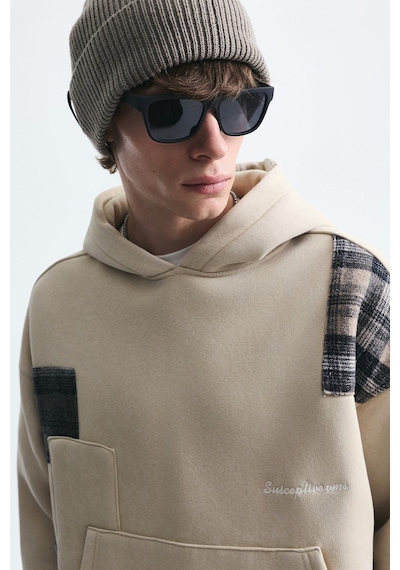 Vamos Boxy Fit Yama Detaylı Sweatshirt Bej