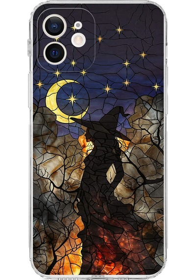 Printify Apple Uyumlu iPhone 12 Mini İle  Vitray Cadı Saati Tasarımlı Şeffaf Silikon Kılıf Şeffaf