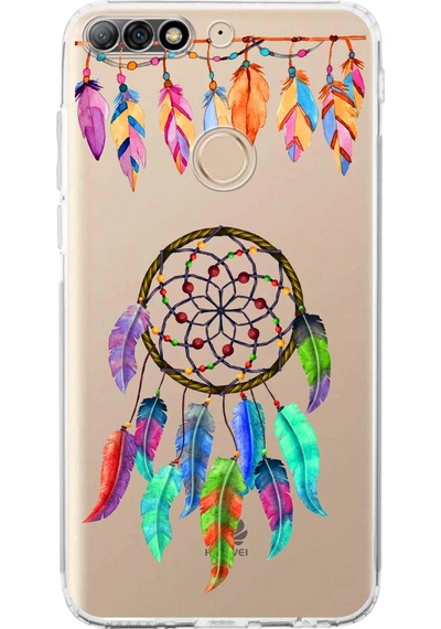 Huawei Y7 2018 İle Uyumlu Nazar Boncuğu 6 Baskılı Kamera Korumalı Şeffaf Silikon Kılıf Şeffaf