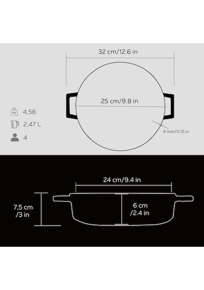 Lava Döküm Çok Amaçli Yayvan Tencere Çap Ø 24 Cm - Trendy Siyah Diğer