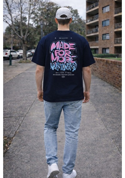 Herkesemoda Made For More Yazı Detaylı Basic T-shirt Lacivert