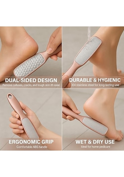Bluefox Çift Taraflı Ayak Törpüsü Paslanmaz Çelik Nasır Ve Topuk Çatlağı Törpüsü, Ergonomik Saplı, Islak/kuru Kullanıma Uygun, Ev Tipi Pedikür Ayak Ovucu