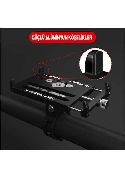 GUB AL6063 CNC G-85 Kr01 Bisiklet Motorsiklet Gidon Metal Vidalı Siyah Telefon Tutucu