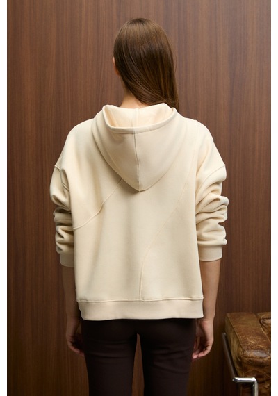 ETHIQUET E YRA Kadın Oversize Dikiş Detaylı Kapüşonlu Vizon Sweatshirt