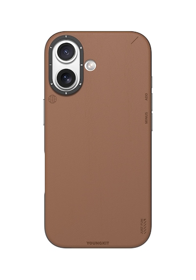 Apple Uyumlu iPhone 17 Kılıf M-safe Şarjlı Basit Mat Deri Desenli Youngkit Tech Fashion Serisi Kahverengi Kahverengi