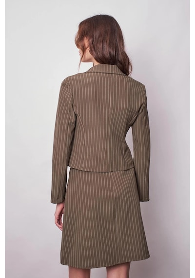 Kadın Çizgili Yakalı Uzun Kol Hafif Likralı Kumaş Kısa Blazer Ceket-haki Çizgi Haki Çzg. Kadın Çizgili Yakalı Uzun Kol Hafif Likralı Kumaş Kısa Blazer Ceket-haki Çizgi Haki Çzg.